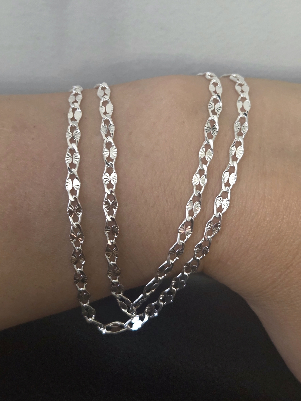 925 Sterling Silver Flat Chain Necklace Fashion Designer Boutique Style Elegant